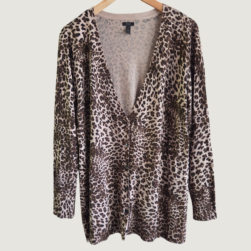 Soma Intimates Womens XL Leopard Print Cardigan Brown Tan Button Front V-Neck